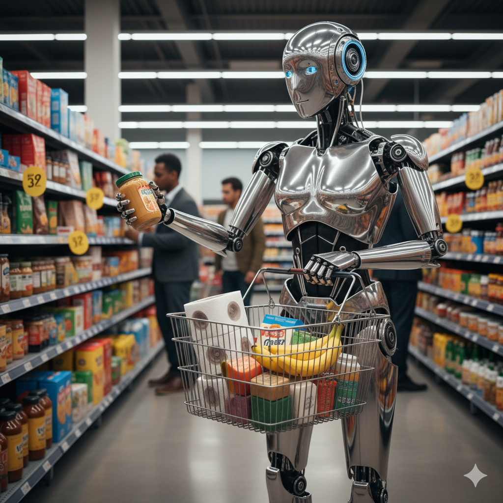 agentes de IA, comércio digital, varejo, automação de compras, IA generativa, Gemini Agentic Checkout, ChatGPT Shopping Research, Amazon Rufus, Buy for Me, inteligência artificial no varejo, consumo de baixo envolvimento, dados estruturados, assinaturas digitais, recorrência, e commerce, futuro do varejo, decisão de compra por IA
